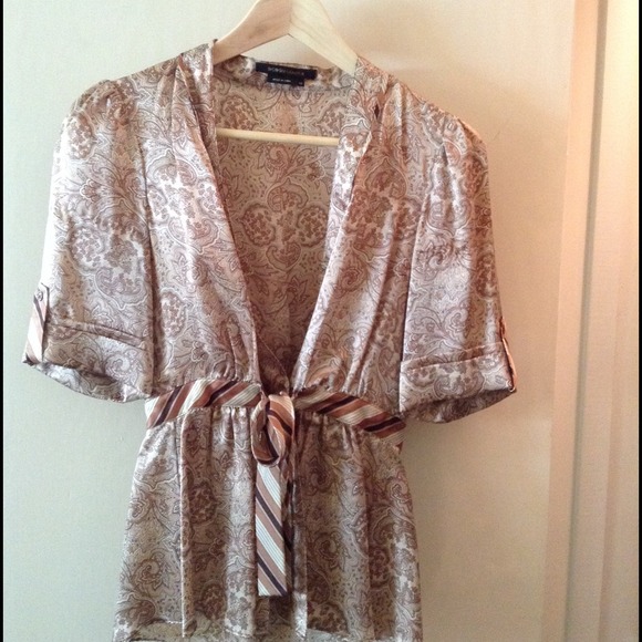 BCBG silk wrap blouse, short-sleeve