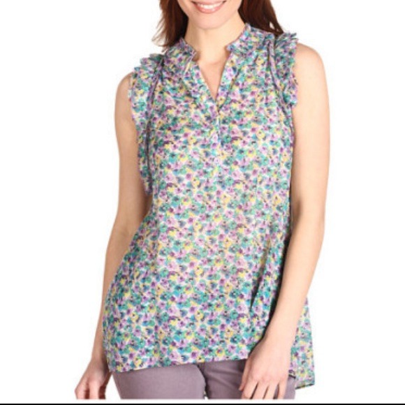 Silk Floral Ruffle Sleeveless Blouse byBCBGMAXARIA - Picture 1 of 4