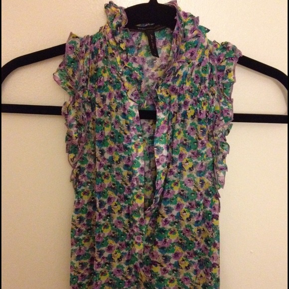 Silk Floral Ruffle Sleeveless Blouse byBCBGMAXARIA - Picture 2 of 4