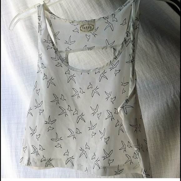 White crop top with bird design
