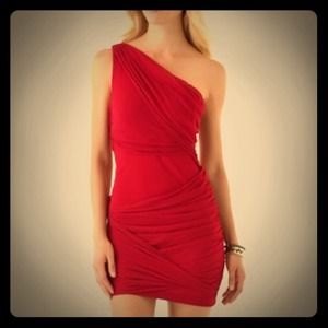 Red Alice +Olivia one shoulder dress