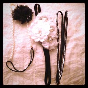 3 Black, White, Pearl, and Rhinestone Headbands