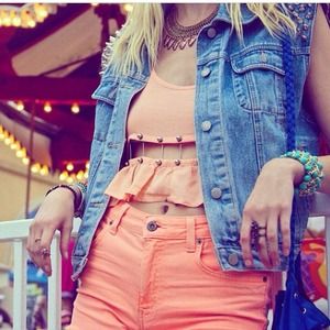 LF Stores Orange barbell crop tank