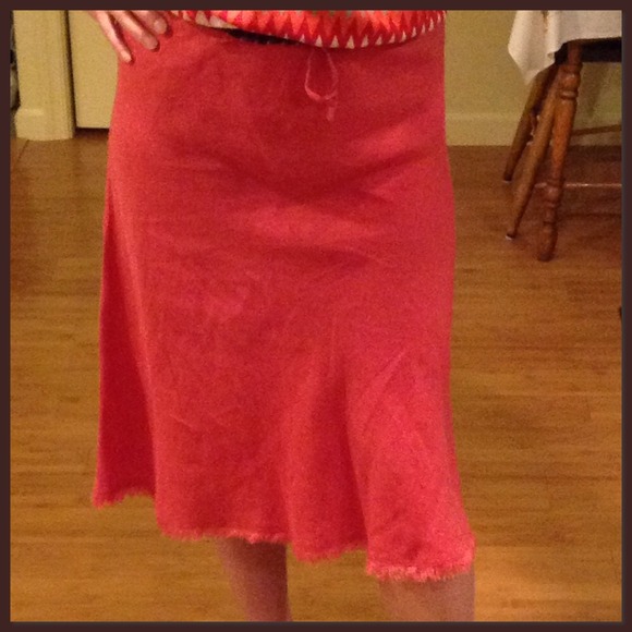 100% linen coral skirt w drawstring waist sz 10 - Picture 2 of 3