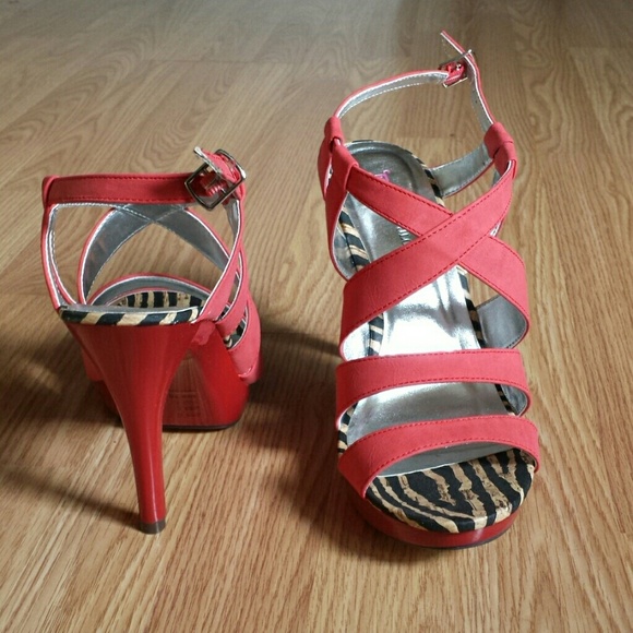 Coral strappy heels