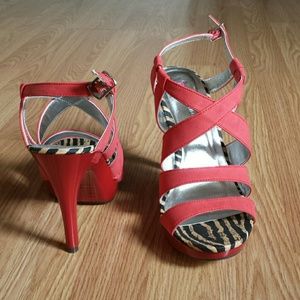 Coral strappy heels