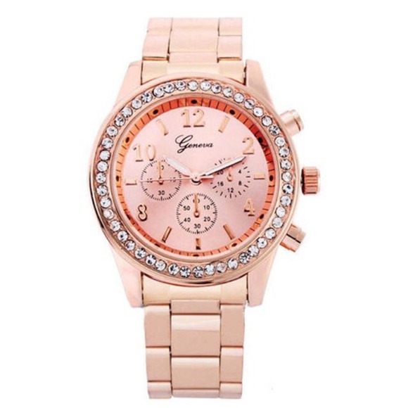 Geneva Jewelry - MK Style Rhinestone Rose Gold Watch