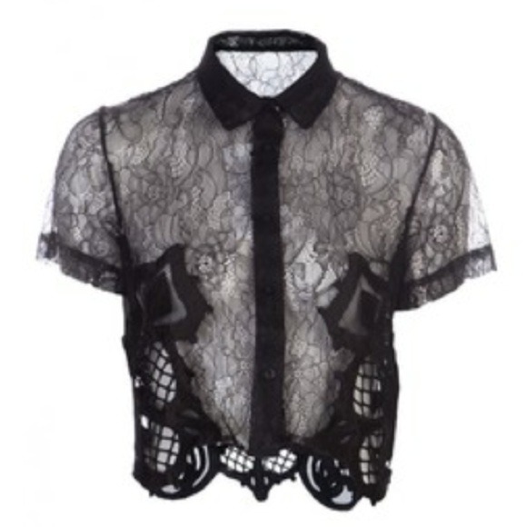 KTZ black embroidered lace cropped blouse - Picture 2 of 3