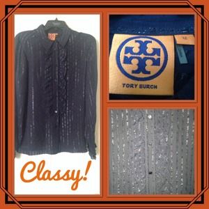 Beautiful Tory Burch navy ruffle blouse