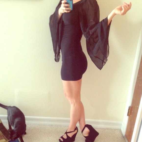 Little Black Dress with sheer sleeves