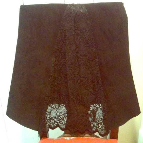 Arden B. long suede/leather skirt-lace detail