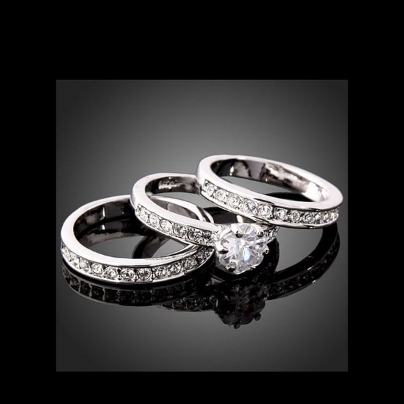 New 3-in-1 18k silver plated 3 piece ring