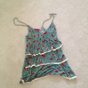 Teal flower and lace blouse