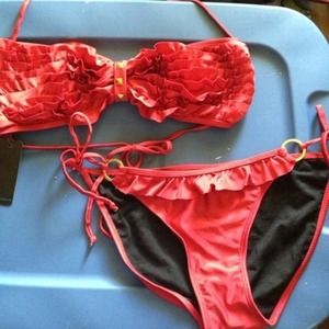 Red ruffle bikini