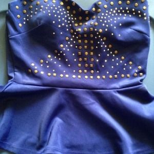Blue studded peplum top