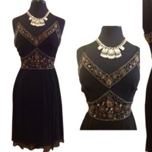 Pisarro Nights Black Silk Beaded Dress.