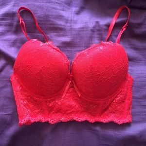 Red lace corset bra 34C