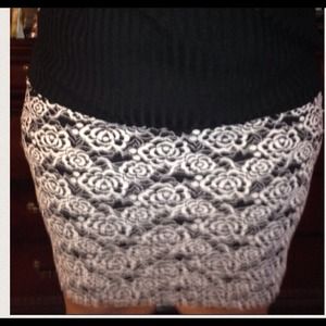 Black and white floral embroidered skirt