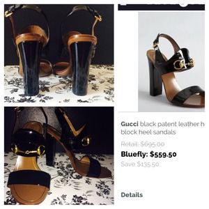#Gucci black patent horsebit heel block sandal