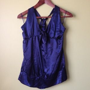 Satin tie back mid night navy blue shirt