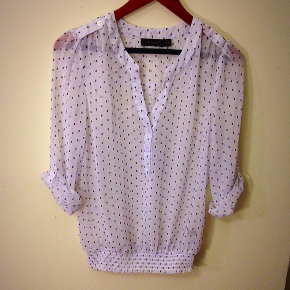 The Limited Tops - The Limited Sheer White w/ Black Dot Blouse