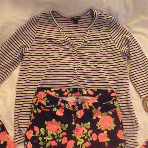 Striped Polyester Linen Top