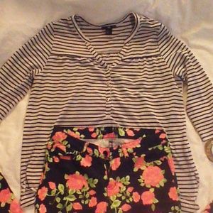 Striped Polyester Linen Top