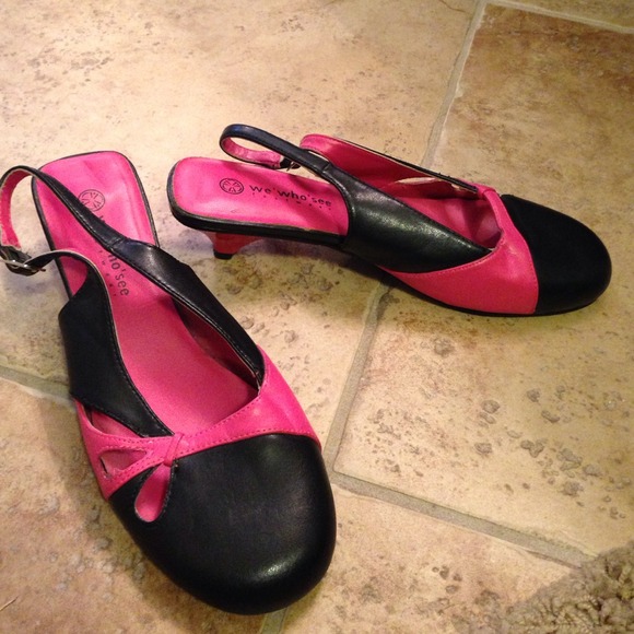 Black and Hot Pink Kitten Heels