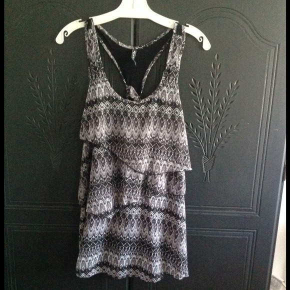 Black, gray and white boho top