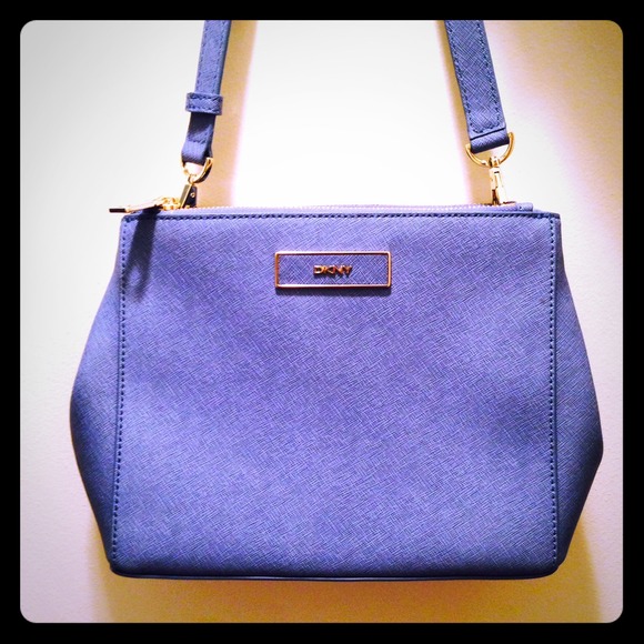 Light blue DKNY cross-body messenger bag purse