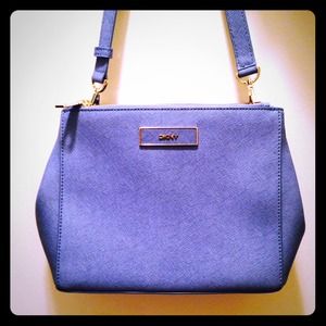 Light blue DKNY cross-body messenger bag purse