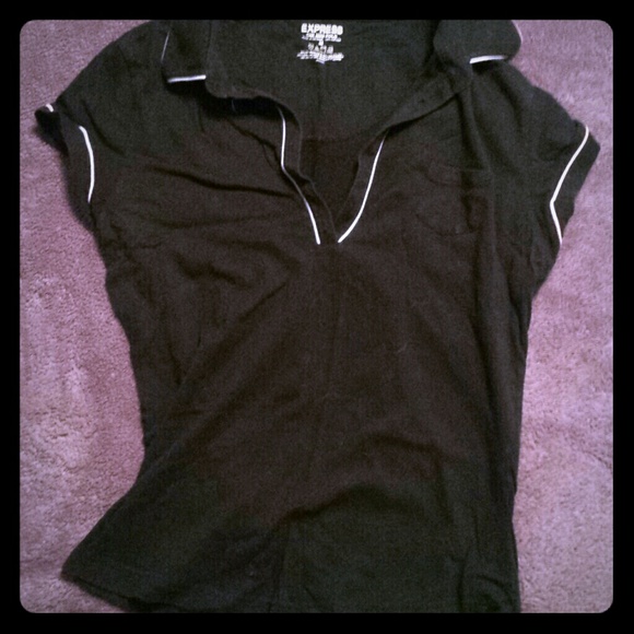 Black polo with white detail.