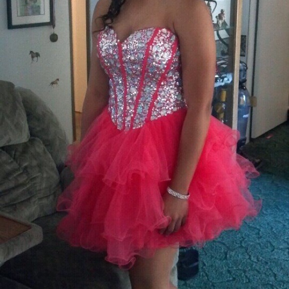 Watermelon Colored Prom Dress - Picture 2 of 3