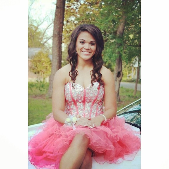 Watermelon Colored Prom Dress - Picture 3 of 3