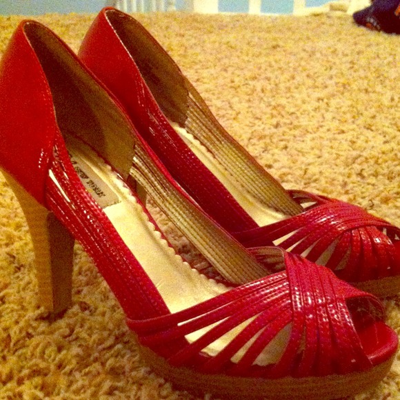 Red open-toed heels