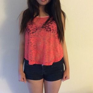 F21 Floral Mesh Pink Tank Top