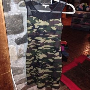 Camo print, mesh back dress