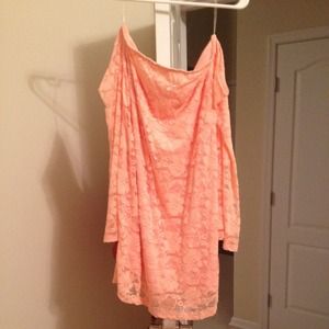 TOBI peach lace off the shoulder party dress