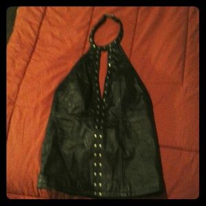 Harley Davidson Black Leather Halter Vest