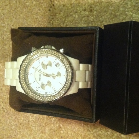 Michael Kors white, acrylic and rhinestone watch