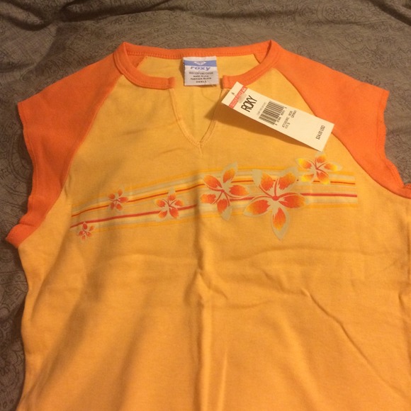NWT Roxy orange floral flowers sleeveless shirt top ~ small 🍊🌺 - Picture 5 of 5