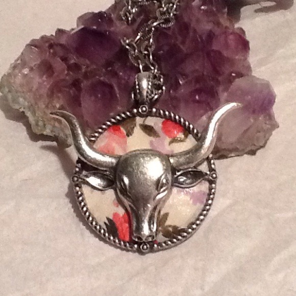 Jewelry - Bull with Horns on a UNIQUE backround  necklace