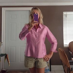 Orchid silk straight hem long sleeved shirt