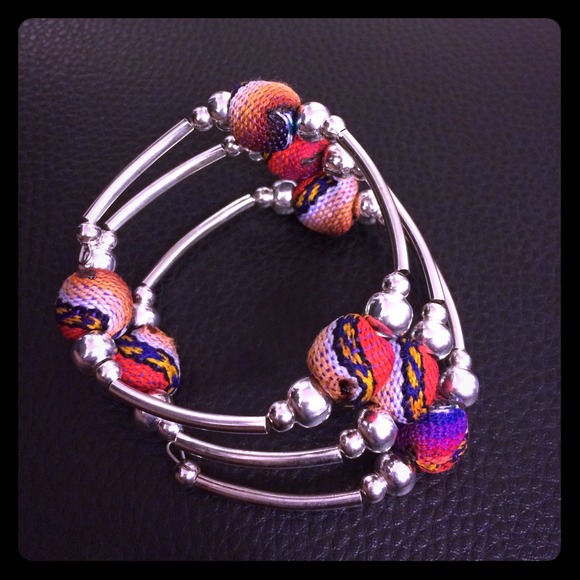 UNIQUE Silver  & Inka Fabric Bracelet