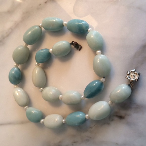 Amazonite nugget and pearl necklace