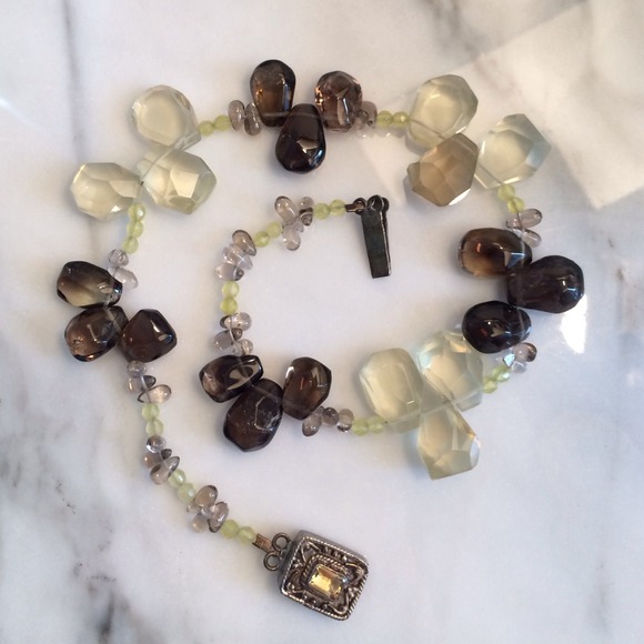 Lemon and smoky quartz faceted briolette necklace