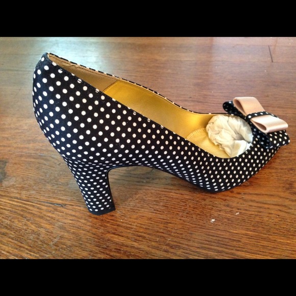 J. Crew Black Polka Dot Trixie Heels with Bow - Picture 2 of 3