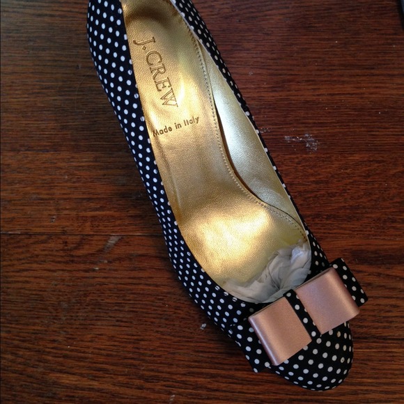 J. Crew Black Polka Dot Trixie Heels with Bow - Picture 3 of 3