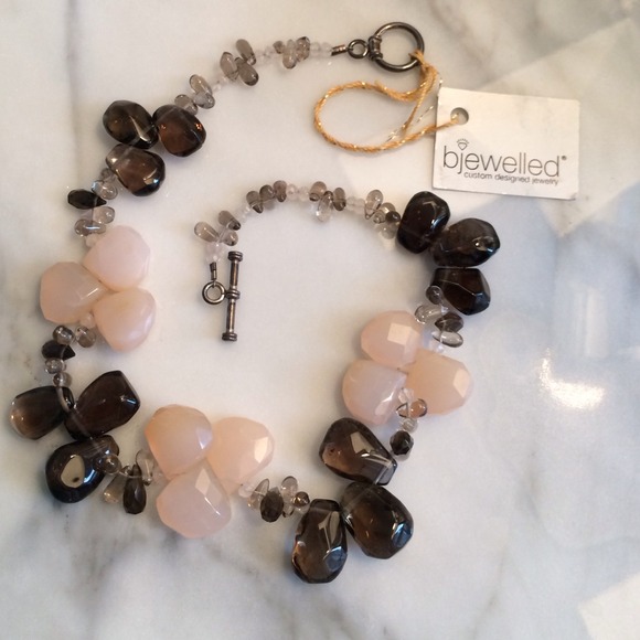 Pale pink chalcedony and smoky quartz necklace