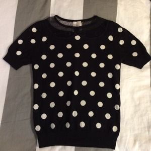 Black&white Polka Dot Short-Sleeve Sweater